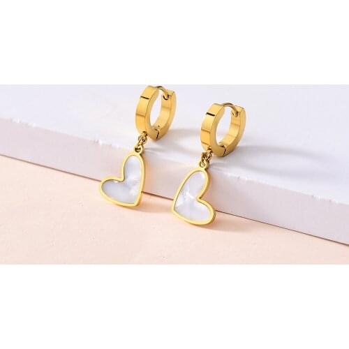 Exquisite Titanium Steel Heart Dangle Earrings Shell Heart Womens Party Drop Earrings Cocktail Banquet Jewelry Birthday Gifts