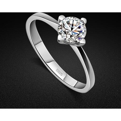 Classic Womens 925 Sterling Silver Ring Noble Cubic Zircon Inlaid Ring Charm Jewelry Wedding Ring Anniversary Gift