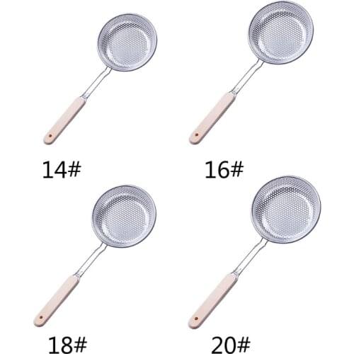 Kitchen Stainless Steel Skimmer Strainer Spoon with Wooden Handle Colander Ladle Mesh Deep Fryer Oil Frying Scoop Noodle