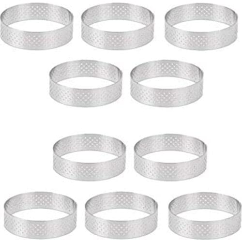 LUDA 10Pcs Round Dessert Stainless Steel Perforated Fruit Pie Quiche Cake Mousse Mold Kitchen Baking Mold 6cm
