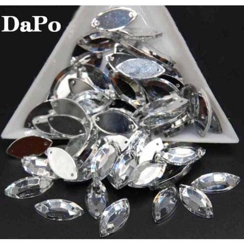 Marquise Clear Crystal Silver Base Sew On Rhinestones Beads Sewing On Horse Eye Stones Sew-On Two Holes Arts Crafts & Sewing