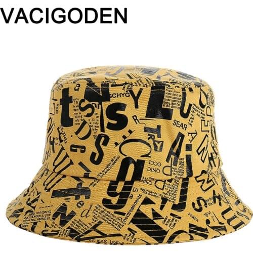VACIGODEN Women Fashion Letter Printed Bucket Hat Sunbonnet Fedoras Outdoor Chapeau Fisherman Caps De Pescador Gorros