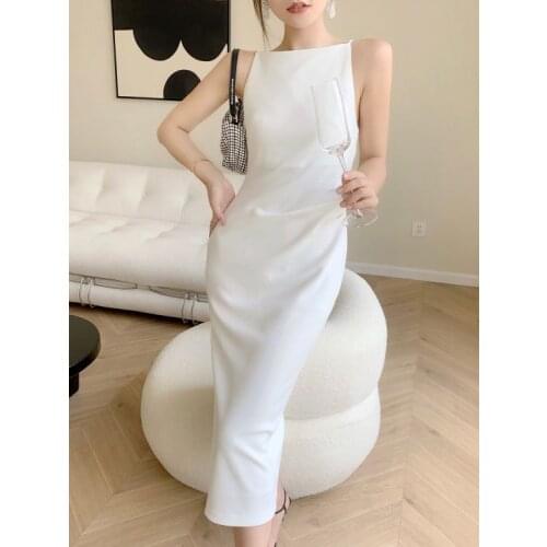MOD summer new one line shoulder senior feeling small condole belt dress