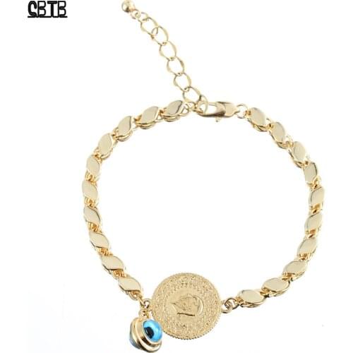Muslim 18K Real Gold Bracelet Turkey Evil Eye Coin Bracelet Islamic Allah Adjustable Charm Bracelet Wedding Jewelry Wholesale