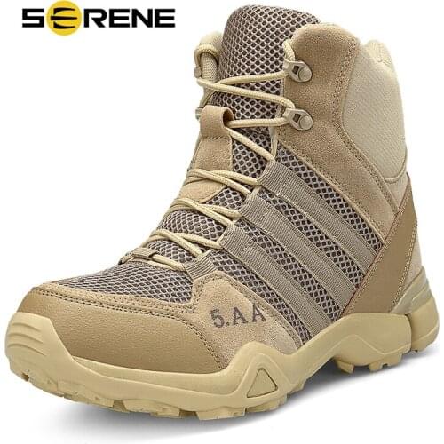 SERENE Brand New Mens Boots Winter Men Chukka Military Combat Boots Leather Desert Work Safety Shoes Tactical Army Ankle Boot