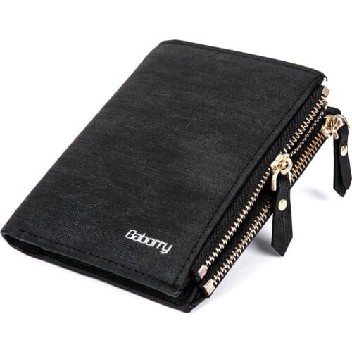 Mens short wallet anti Radio frequency identification RFID anti stealing double zipper wallet
