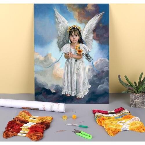 Angel Girl Printed Fabric 11CT Cross Stitch Set DIY Embroidery DMC Threads Handmade Hobby Handiwork Sewing Promotions Magic