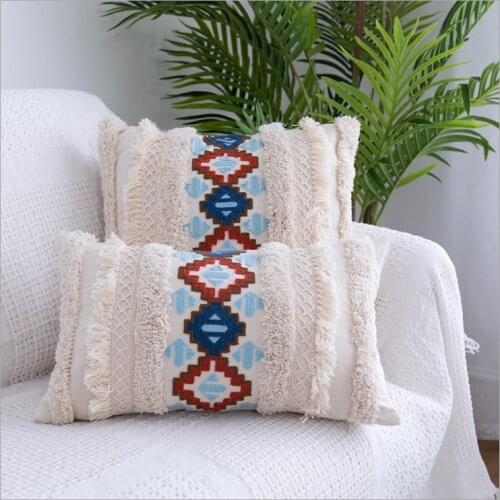 Bohemia Tassels Cushion Cover 30x50cm/45x45cm Beige Embroidery Home Decoration Pillow Cover Sofa Pillowcase Pillow Sham