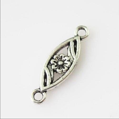 New 30Pcs Tibetan Silver Color Oval Flower Charms Pendants Connectors 7.5x24mm