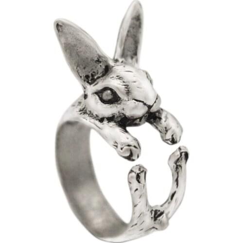 New Hand Carved Rabbit Ring Art Design Animal Retro Opening Adjustable Size Unisex Female Ring Gothic Ring Jewelry Free Delivery