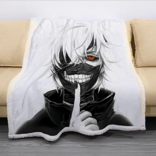 Tokyo Ghoul Cartoon Funny Character Blanket 3D Print Sherpa Blanket on Bed Home Textiles Anime Blanket Weighted Winter Blanket