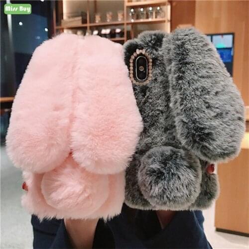 Rabbit Ears Fur Plush Phone Case for Samsung Galaxy Note 20 Plus A51 A71 5G A31 A01 A21 A81 A80 A40 A70 Cute 3D Protective Shell