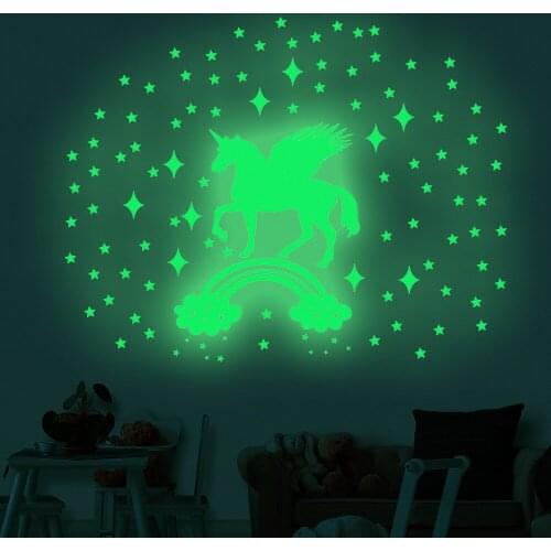 Rainbow Bridge Unicorn Stars Glowing Stickers Glow In The Dark Star Wall Sticker Vinyl Bedroom Decor Home Decoration Accessories