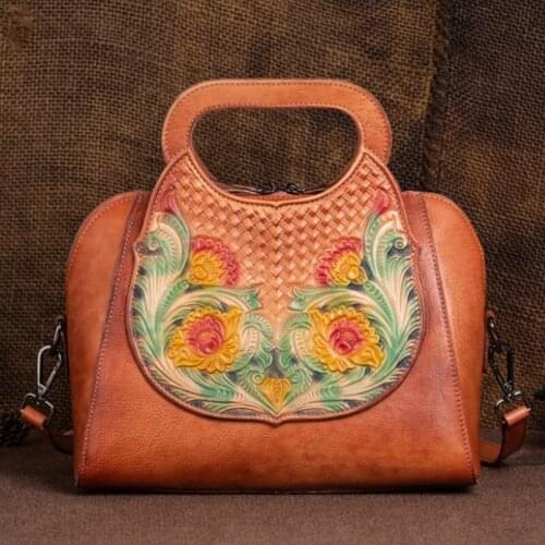 Female Retro Genuine Leather Luxury Handbags Women Bags Designer Autumn Winter New Vintage Real Cowhide Embossed Shoulder Bags