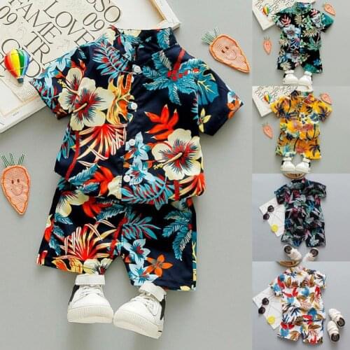 2Pcs/Set Baby Boy Shirt Short Sleeve Shorts Breathable Cotton Printing Children Summer Clothes Set Kids Clothing for Beach