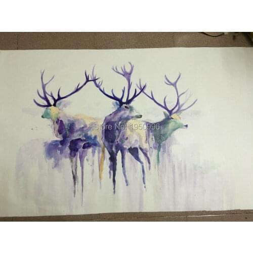 Handmade watercolor three purple deer picture one stock best price size home decor wll art hand painted oil painting on canvas