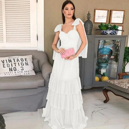 Sexy Women V Neck White Ball Gown Dress Long Formal Prom Party Gown Sleeveless Robe De Soriee Sexy Evening Vestido
