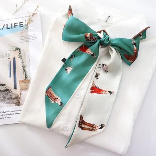 160*7 Cm Small Silk Scarf Headband for Women Print Handle Bag Scarf for Ladies Ribbons Tied Hair Streamer Long Skinny Scarf