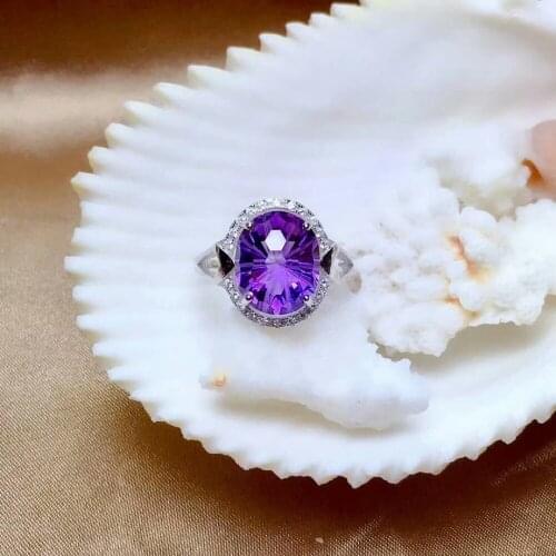Shilovem 925 sterling silver piezoelectric amethyst Rings fine Jewelry women trendy open classic new 10*14mm mj1014555agz