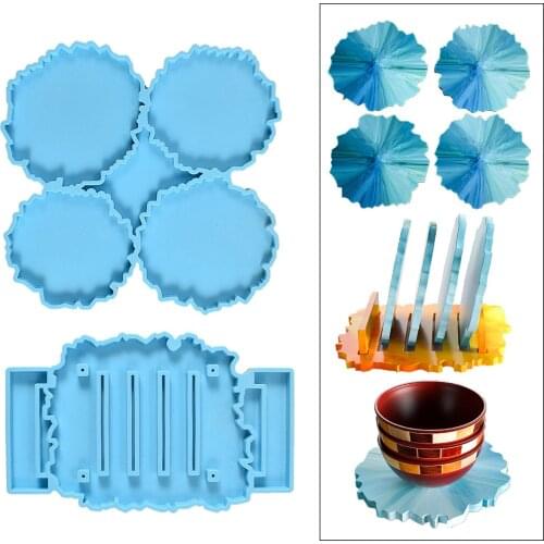 Silicone Irregular Coaster Mold Cup Trays Epoxy Resin Casting Clay Making Moulds Crafts With Holders Molds Home Decor