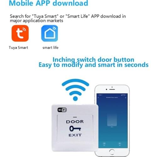 Type 86 WiFi Smart Door Exit Botton Manual Door Access Switch Rf433 Remote Control Voice Door Opener For Tuya Smart Life App