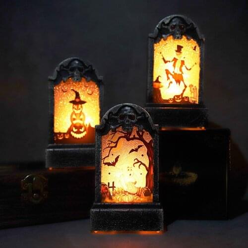 Led Lights Halloween Decoration Plastic Horror Tombstone Haunted House Props Colorful Happy Light Halloween Decorations for Home