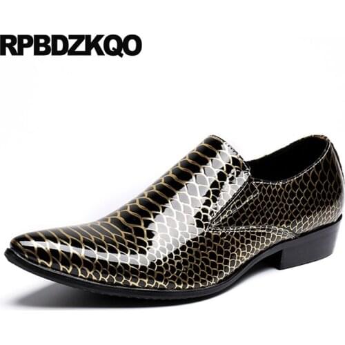 Large size snakeskin Italy men black patent leather dress shoes gold snake skin wedding pointed toe boys 11 italian party 46