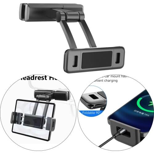 360° Adjustable Universal Car Back Seat Headrest Tablet Mount Cradle for 4.7-12.3" Phone Black