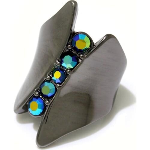 Vintage Black Gun Color Rings for Women Girl Fashion Luxury Engagement Jewelry Blue Rhinestone Wedding Ring Gift 2021