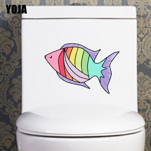 YOJA 21.7*13.3CM Colorful Fish Toilet Decal Wall Sticker Cartoon Living Room Home Decoration T3-0947