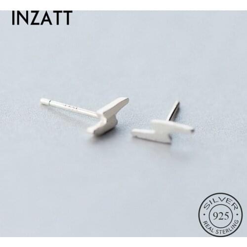 INZATT Real 925 Sterling Silver Minimalist Lightning Stud Earrings For Fashion Women Party Trendy Fine Jewelry Accessories Gift
