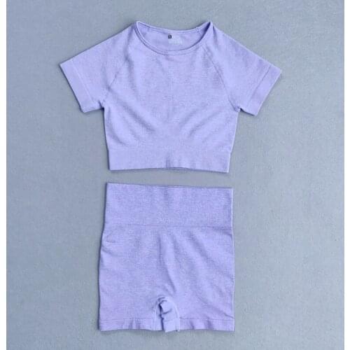 Women Solid Seamless Yoga Suit Sports Bra Short Sleeve Crop Top High Waist Shorts energy Leggings Stretch Sportswear Gym Fitness