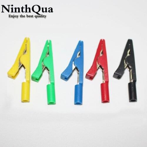 1/2/5Pcs Brass 5 Colors red black green blue yellow 41mm Insulated Mini Test Alligator Clip With 2mm Banana Female Jack