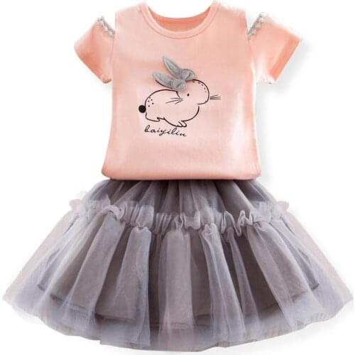 Girls Skirts Sets Cartoon Bunny Printed T-Shirts+TUTU Dress 2Pcs Kids Children Stylish Clothes