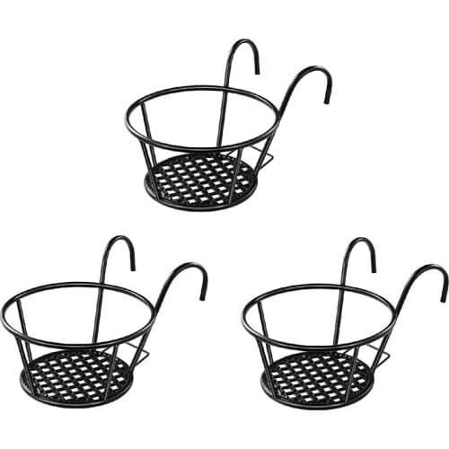 3 Pack Iron Art Hanging Baskets Flower Pot Holder Hanger Great for Patio Balcony Porch or Fence Planters Assemble Drop Shipping