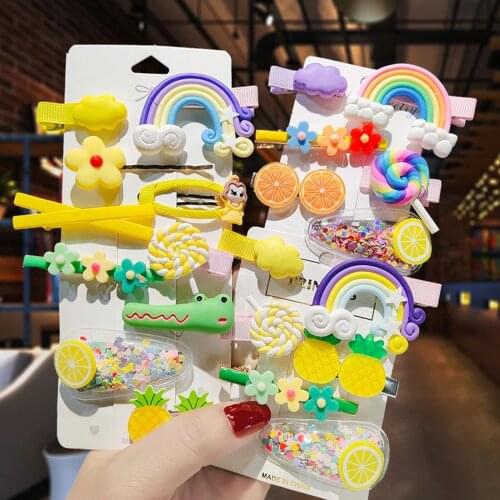6/10pcs Set Kawaii Cartoon Kids Baby Girls Clip Pin Flower Fruit Patterns Hairpin Headdress Hair Clips Accessories for Girls