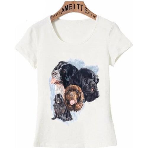 AMEITTE New Summer Fashion Women Short Sleeve Clever Newfoundland Dog Print T-Shirt Woman Casual Tops Dog Design Cute Girl Tees