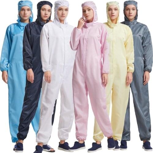 Anti-Static Overalls Hooded Dust-Free Jumpsuit Factory Workshop Male Female Washable Work Clothes Protection suits Plus Size 5XL