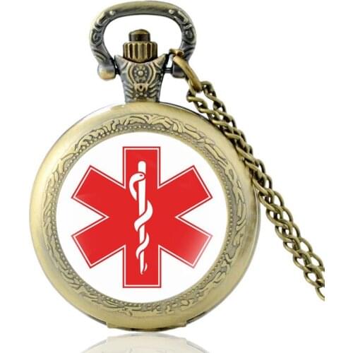 Emergency Medical Technician EMT Design Vintage Quartz Pocket Watch Men Women Pendant Necklace Hours Chain Clock Best Gifts