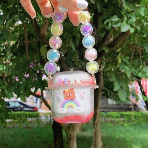 For Airpods 2 Bracelets Lanyard Chain Strap Liquid Quicksand Clear Case for Apple Airpods 1 Wireless Earphone Cover Chaging Box