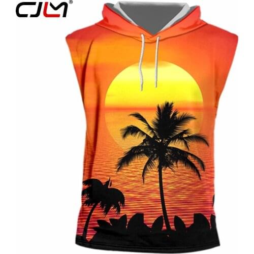 CJLM Man Casual Coconut Hooded Tank Top Clothing Best Selling Mens Vest 3D Printed Creative Colored sleeveless