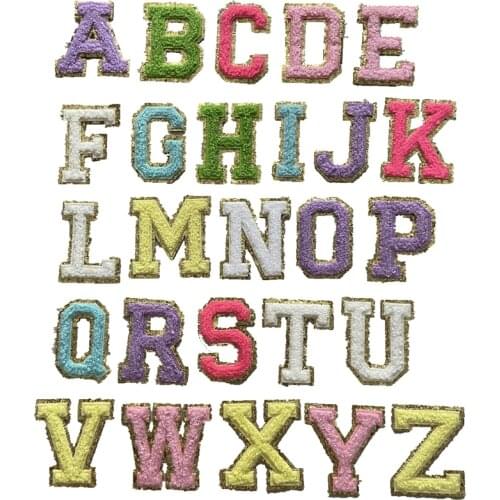 DD New 3D Colorful A-Z 26 Letters Glitter Chenille Embroidered Patches Iron on Alphabet Letters Embroidery Applique Sewing