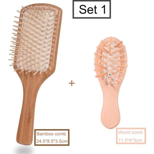 Wooden Bamboo Hair Brush + Small Wood Hair Comb Set Prevent Hair Loss comb massage Airbag Cushion hairbrush D30
