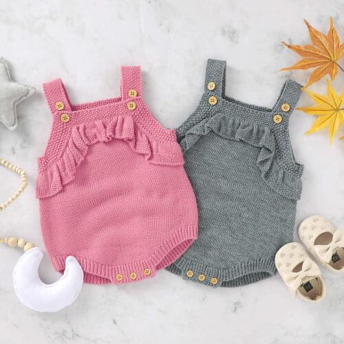 2021 Autumn WInter Cute Babys Knitted Romper Comfortable Sleeveless Sling Sweater Jumpsuit Suit for Toddler Boys Girls