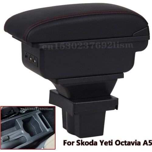 For Skoda Octavia Armrest box For Skoda Yeti Mk2 2005-2012 Car Armrest Retrofit parts Storage box car accessories USB