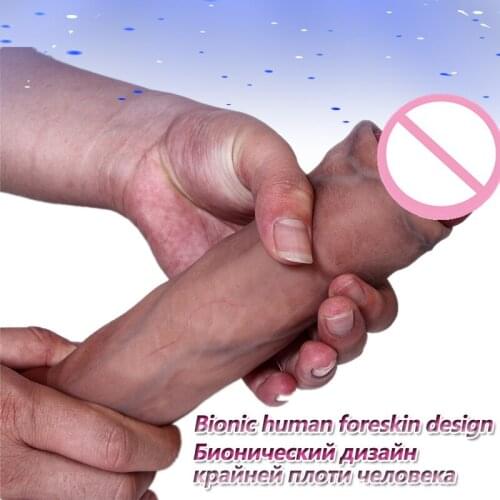 18.5cm Simulation Dildo Realistic Sliding Foreskin Penis G spot Stimulate Butt Plug Anal Plug Huge Dick Sex Toys Women Couples