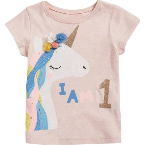 Bambino 2021New Year Unicorn Tees of Children 2-7 Year Girls Cotton T shirt for Kids Tops Clothing Baby Clothes Child Costume