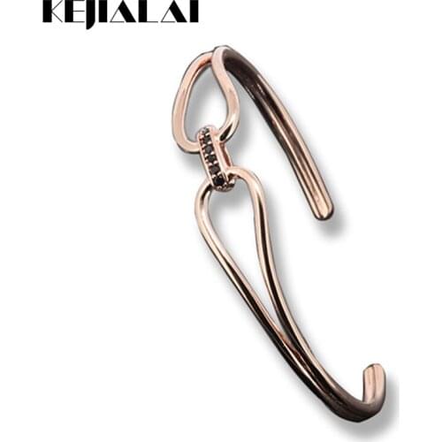 Hot Fashion Bangle, Micro Pave Black CZ & Rose Open Cuff Bangles Adjustable Bracelets For Men& Women Gifts