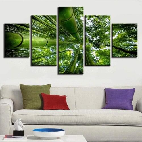 Canvas Wall Art 5 Piece Posters Bamboo Forest Scenery Decor Painted Home Room Modular Decor Pictures Modern Living Decoration