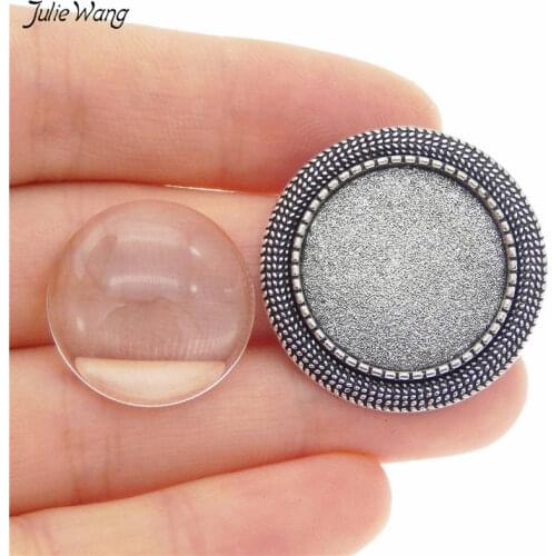 Julie Wang 3sets/pack Fit For 20mm Glass Round Brooch Pin Base Sets Glass Cabochon Brooch Jewelry DIY Finding 28*28mm